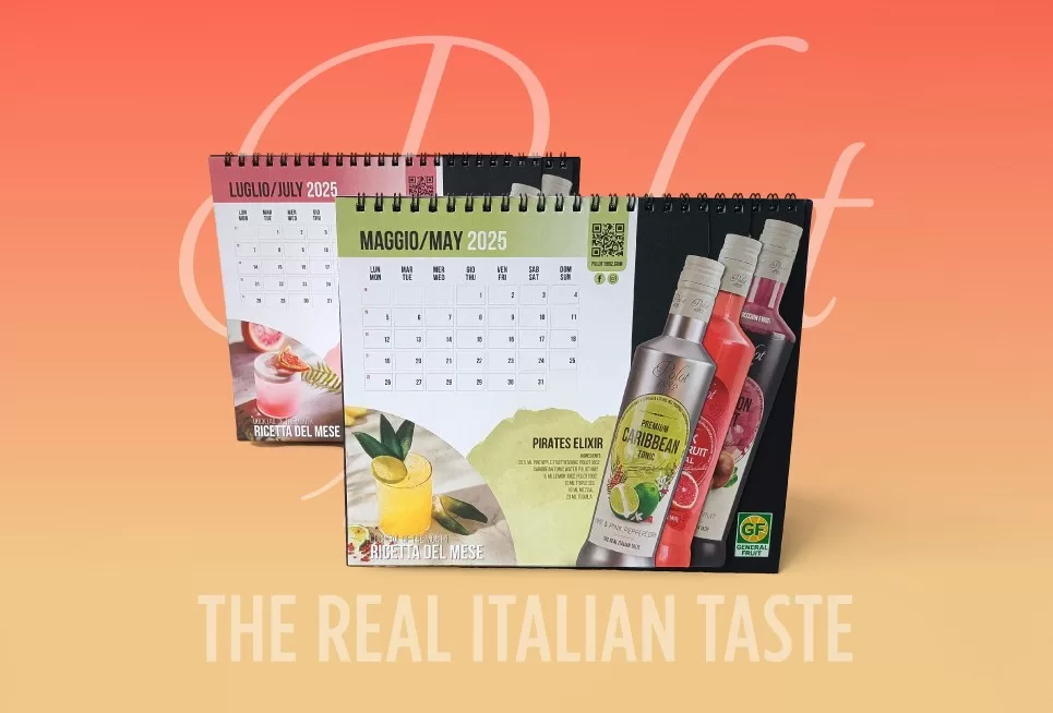 Calendario aziendale con datario, grafica e sagoma personalizzata